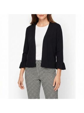 TALBOTS Cotton / Modal Blend Black Cropped Open Front Cardigan Bell Sleeves XL